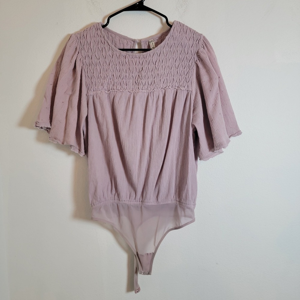 Intimately Free People Eyelet Bodysuit Top Mauve Purple Medium Boho Ribbed